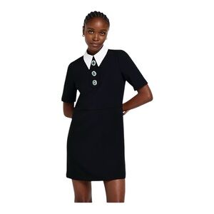 River Island Black Collared Shift Dress with Jewel Buttons UK Size 10 (US 4/6) 🖤